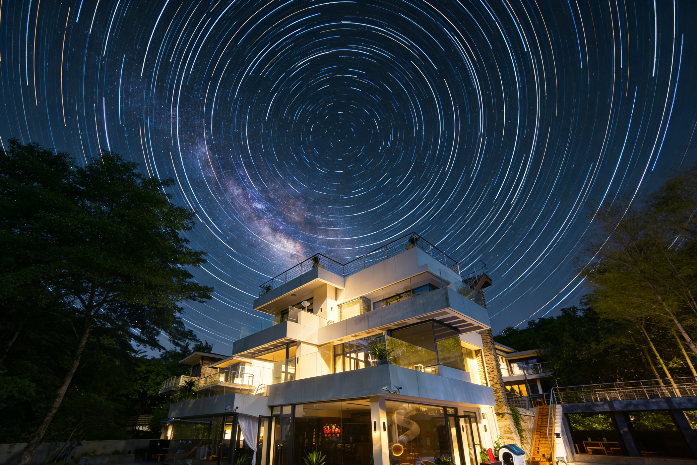 翠溪山庄上方整夜星轨同心圆
